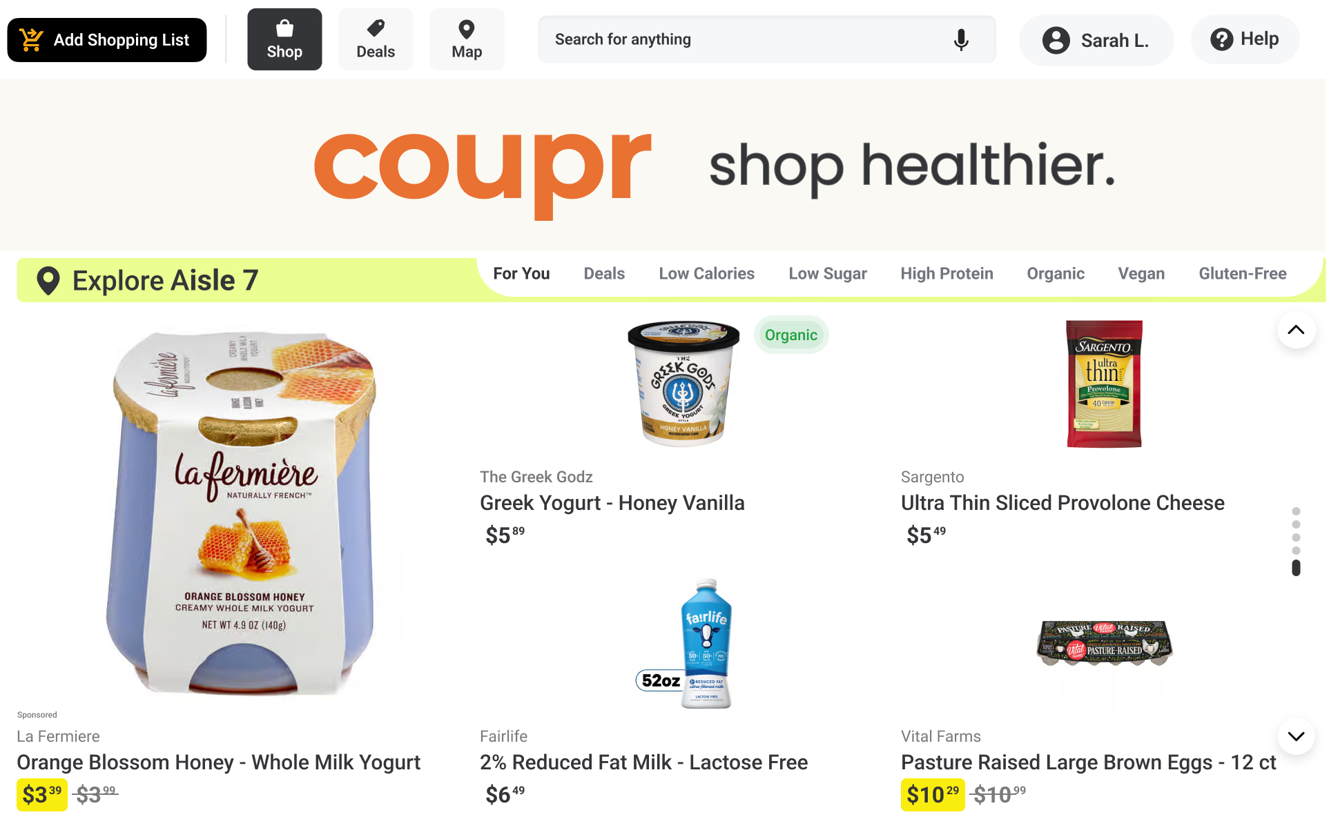 Coupr Interface - Shopping View